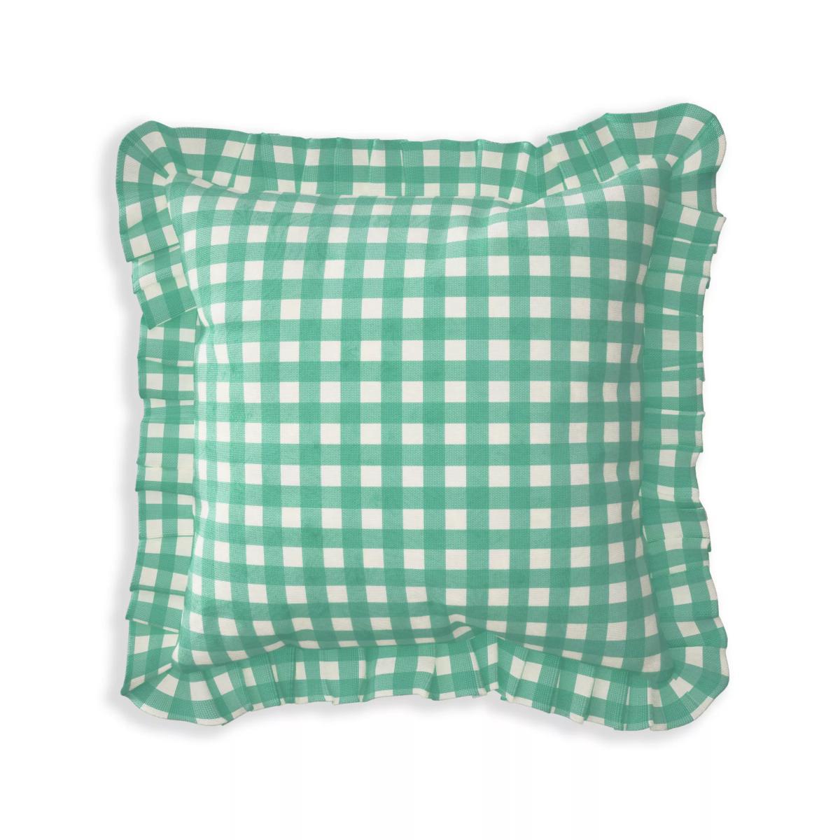 John Lewis & Partners Gingham Print Garden Cushion, 43 x 43cm, Green – image 2