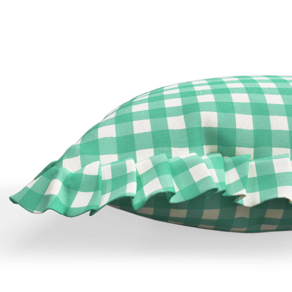 John Lewis & Partners Gingham Print Garden Cushion, 43 x 43cm, Green – image 3
