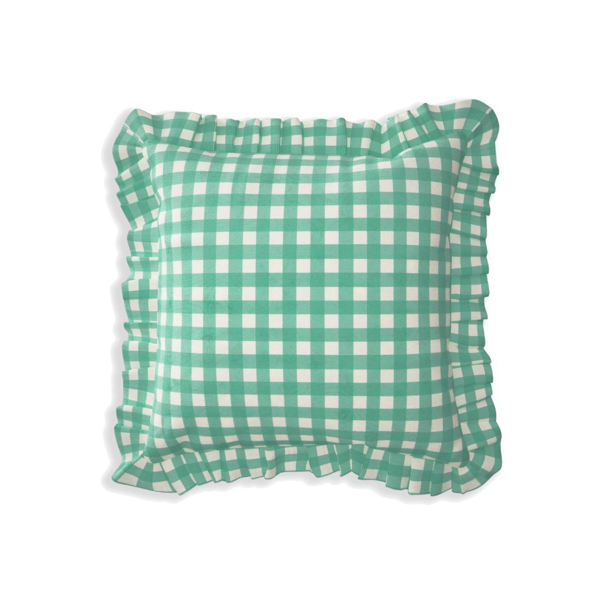 John Lewis & Partners Gingham Print Garden Cushion, 43 x 43cm, Green – image 1