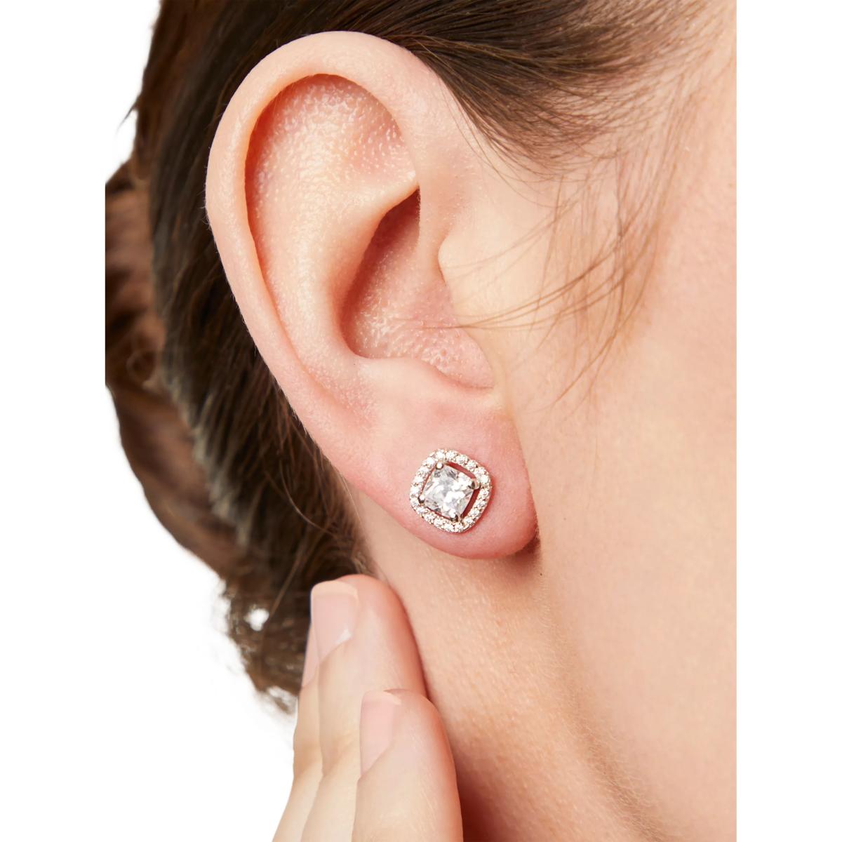Jools by Jenny Brown Cubic Zirconia Cushion Halo Stud Earrings, Silver – image 3