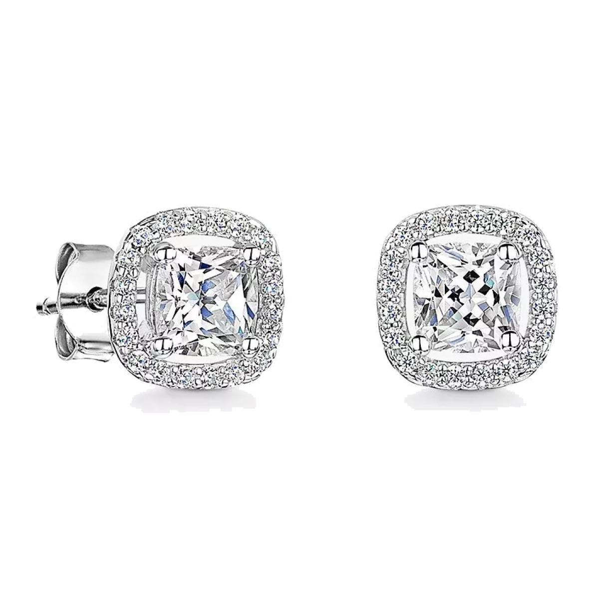 Jools by Jenny Brown Cubic Zirconia Cushion Halo Stud Earrings, Silver – image 1
