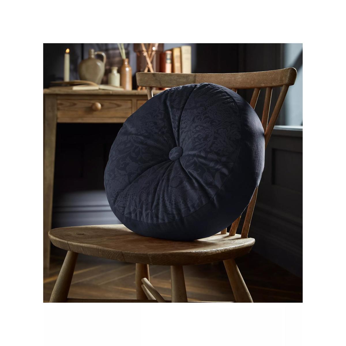 William Morris At Home Strawberry Thief Small Square Embossed Velvet Cushion, Blue – image 2