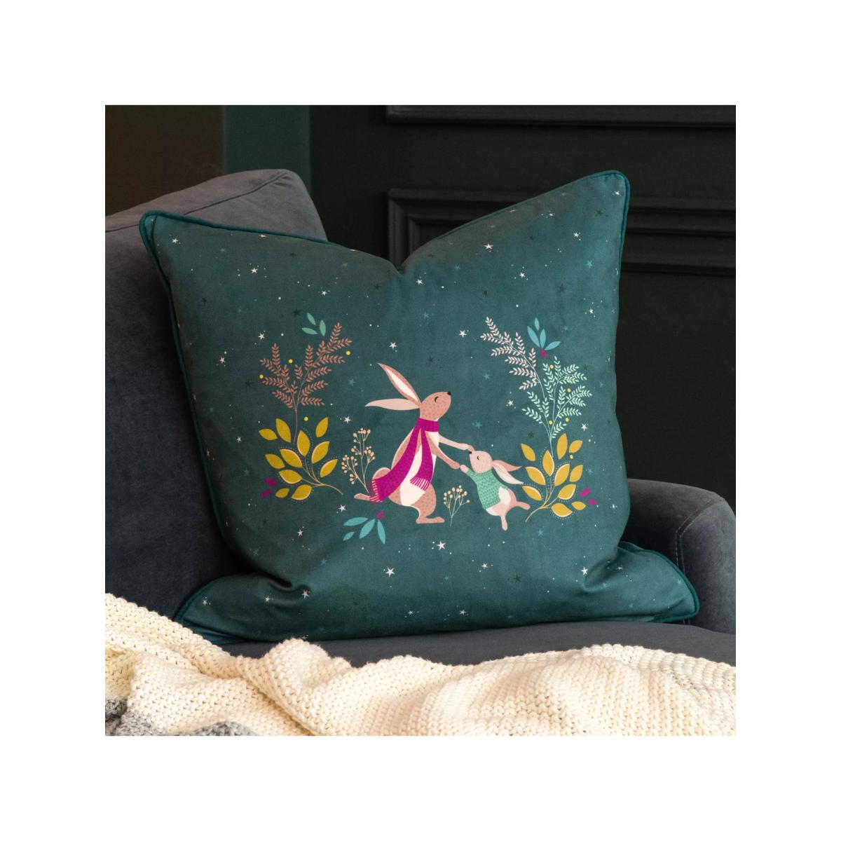 Sara Miller Woodland Tales Dancing Rabbits Cushion, Green – image 2