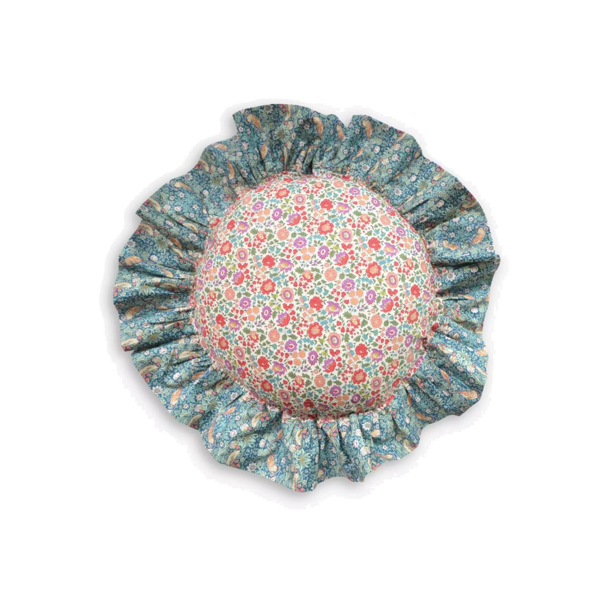 Coco & Wolf Ruffled Round Cushion, Danjo/Strawberry Thief
