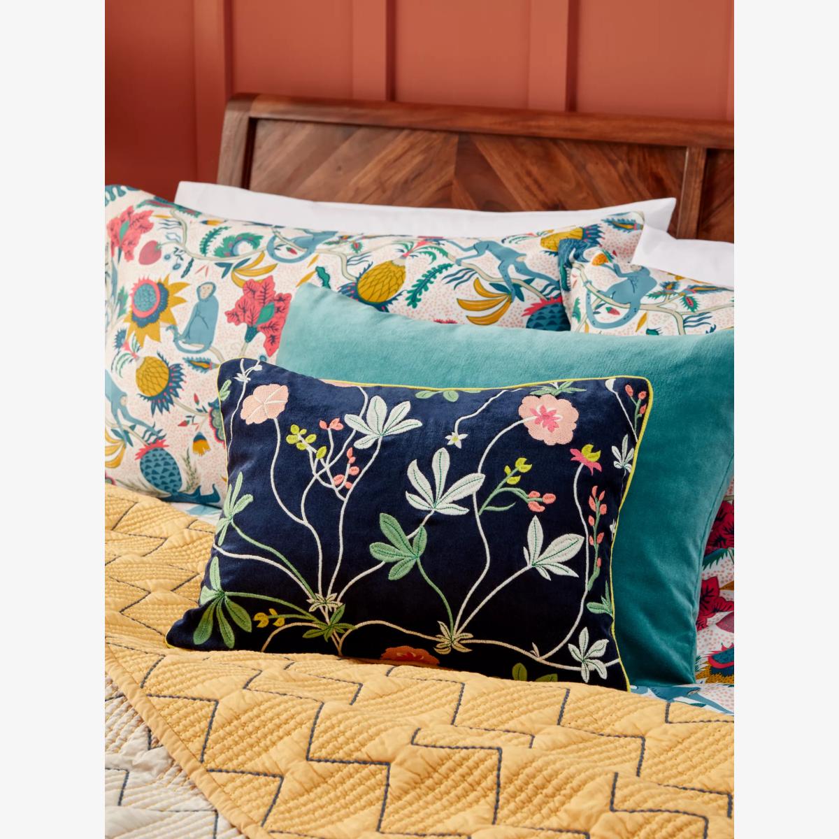 John Lewis Woodland Sorrel Velvet Cushion, Multi – image 1