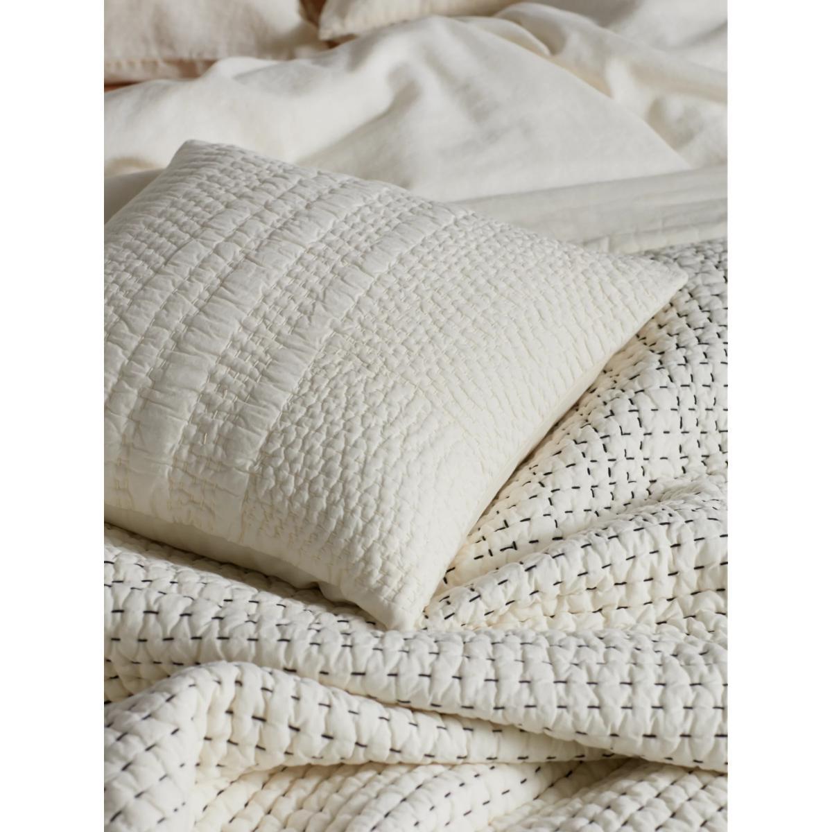 Mother of Pearl Organic Cotton Stitched Cushion, Ivory – image 2