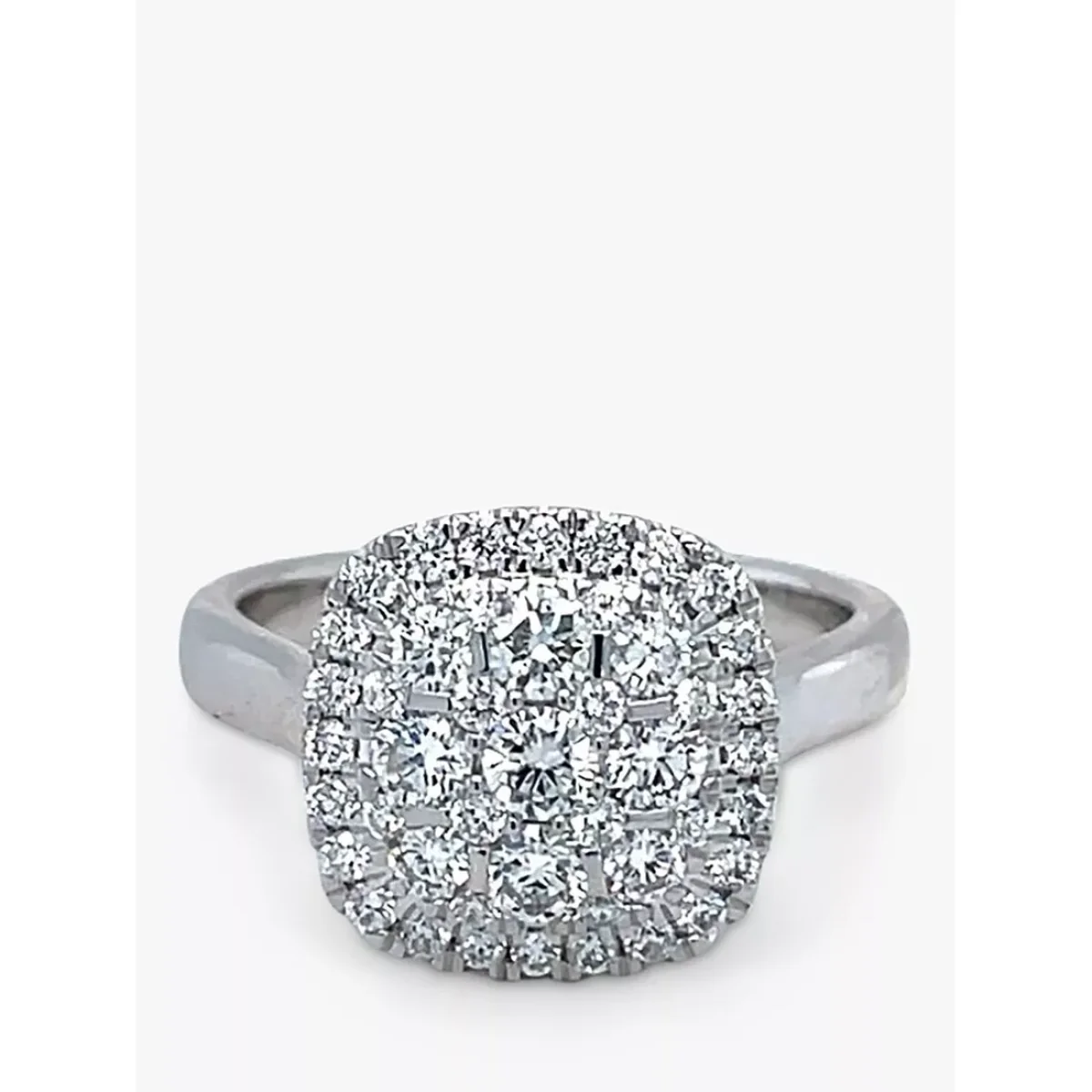 E.W Adams 18ct White Gold Diamond Cushion Shape Cluster Ring – image 2