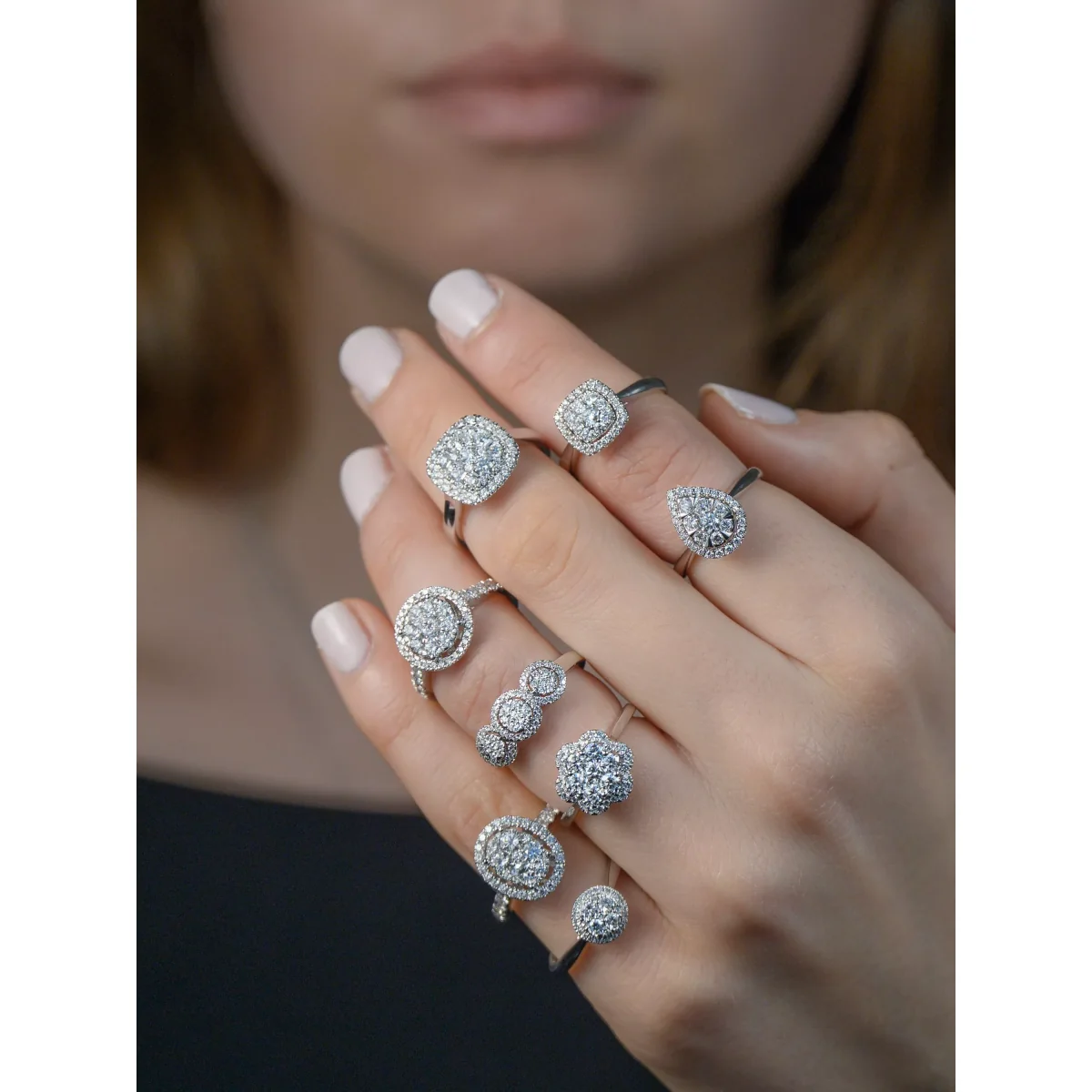 E.W Adams 18ct White Gold Diamond Cushion Shape Cluster Ring – image 4