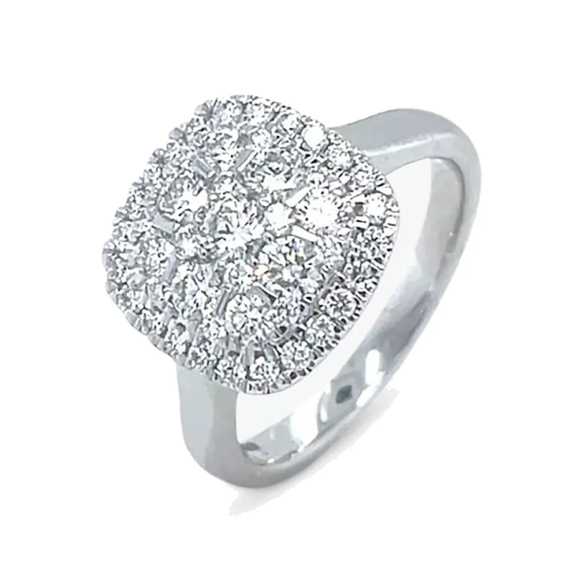 E.W Adams 18ct White Gold Diamond Cushion Shape Cluster Ring – image 1