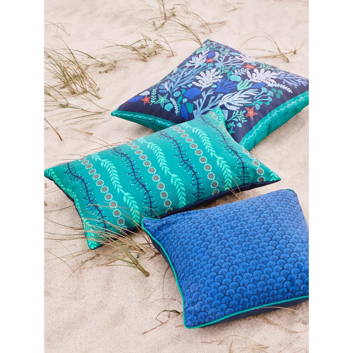 John Lewis Block Print Scales Indoor/Outdoor Cushion, Navy – image 2