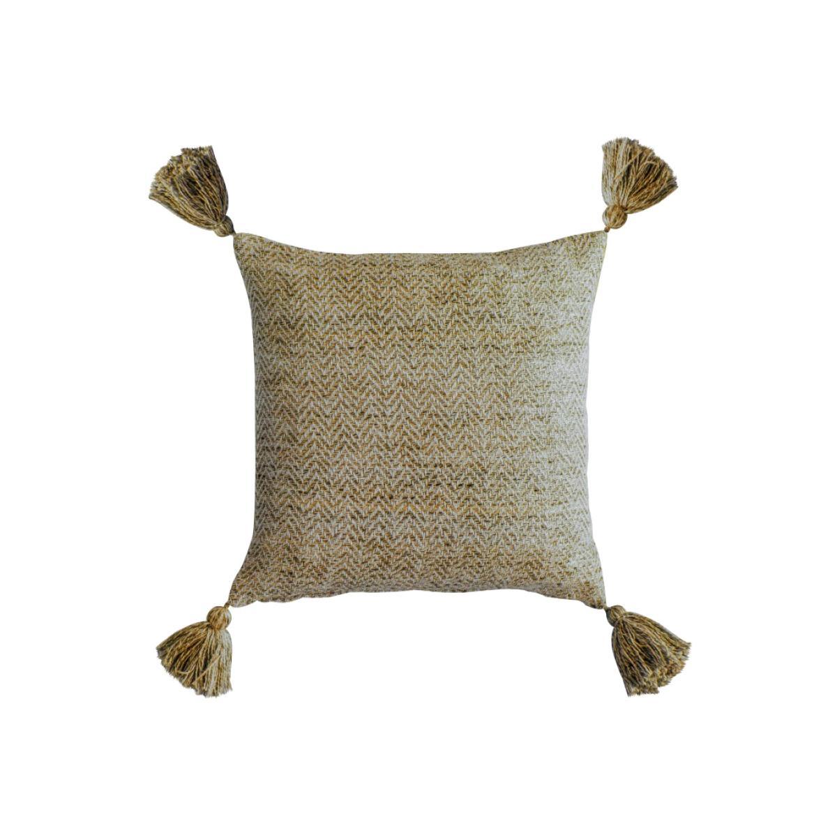 Herringbone Pet Tassel Cushion - Ochre