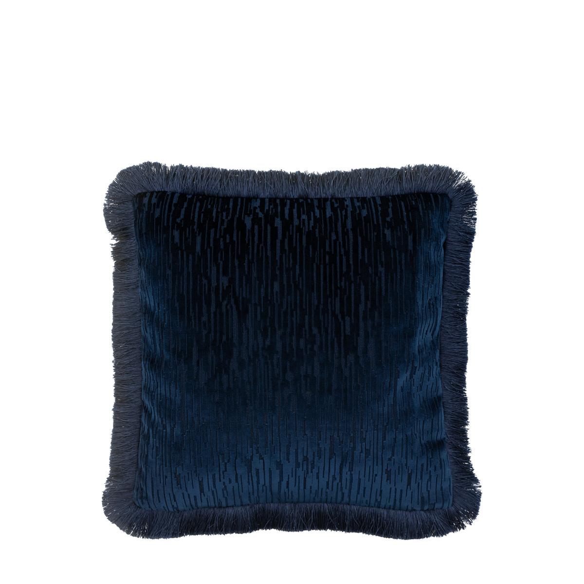 Cut Velvet Fringe Cushion - Blue – image 2