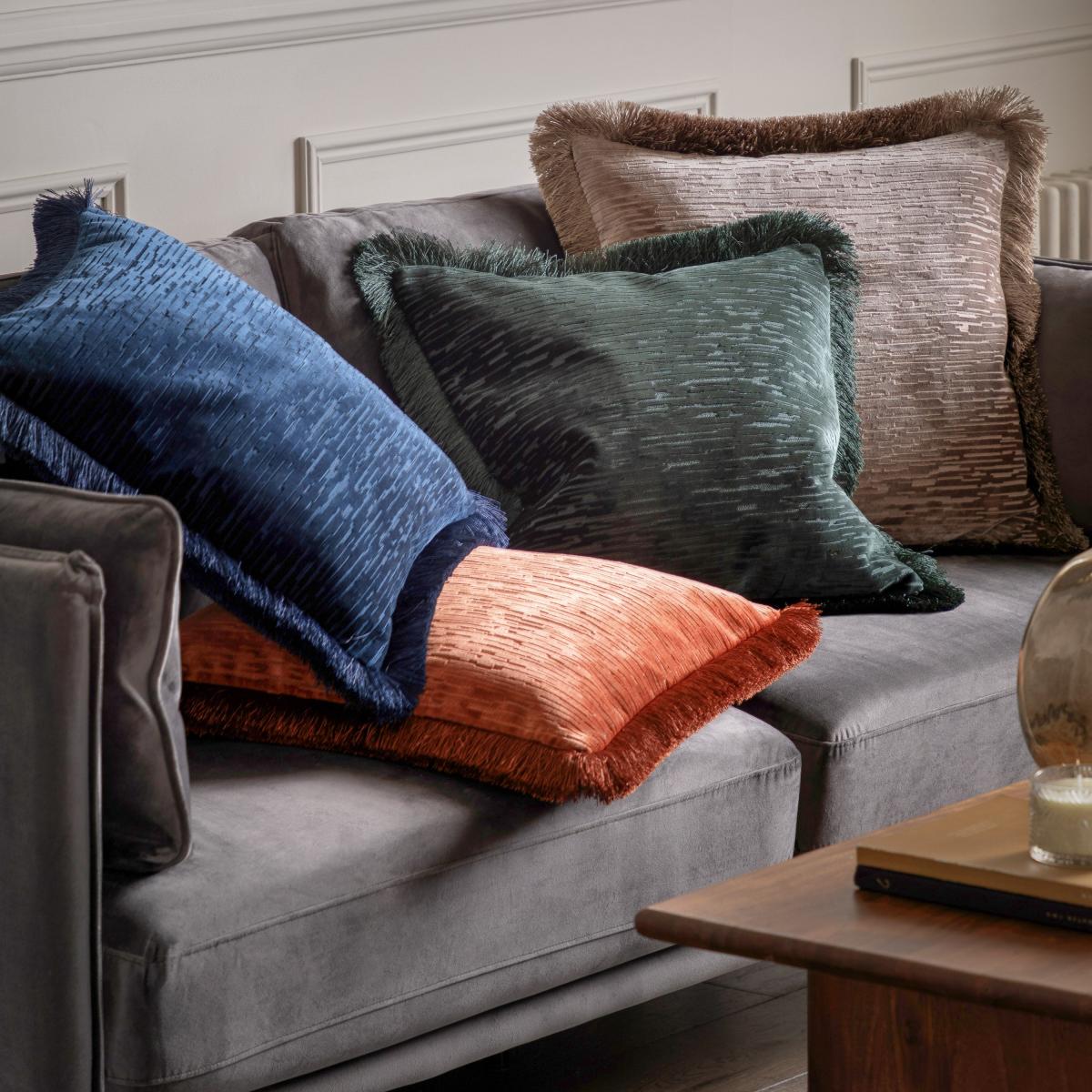 Cut Velvet Fringe Cushion - Blue – image 3