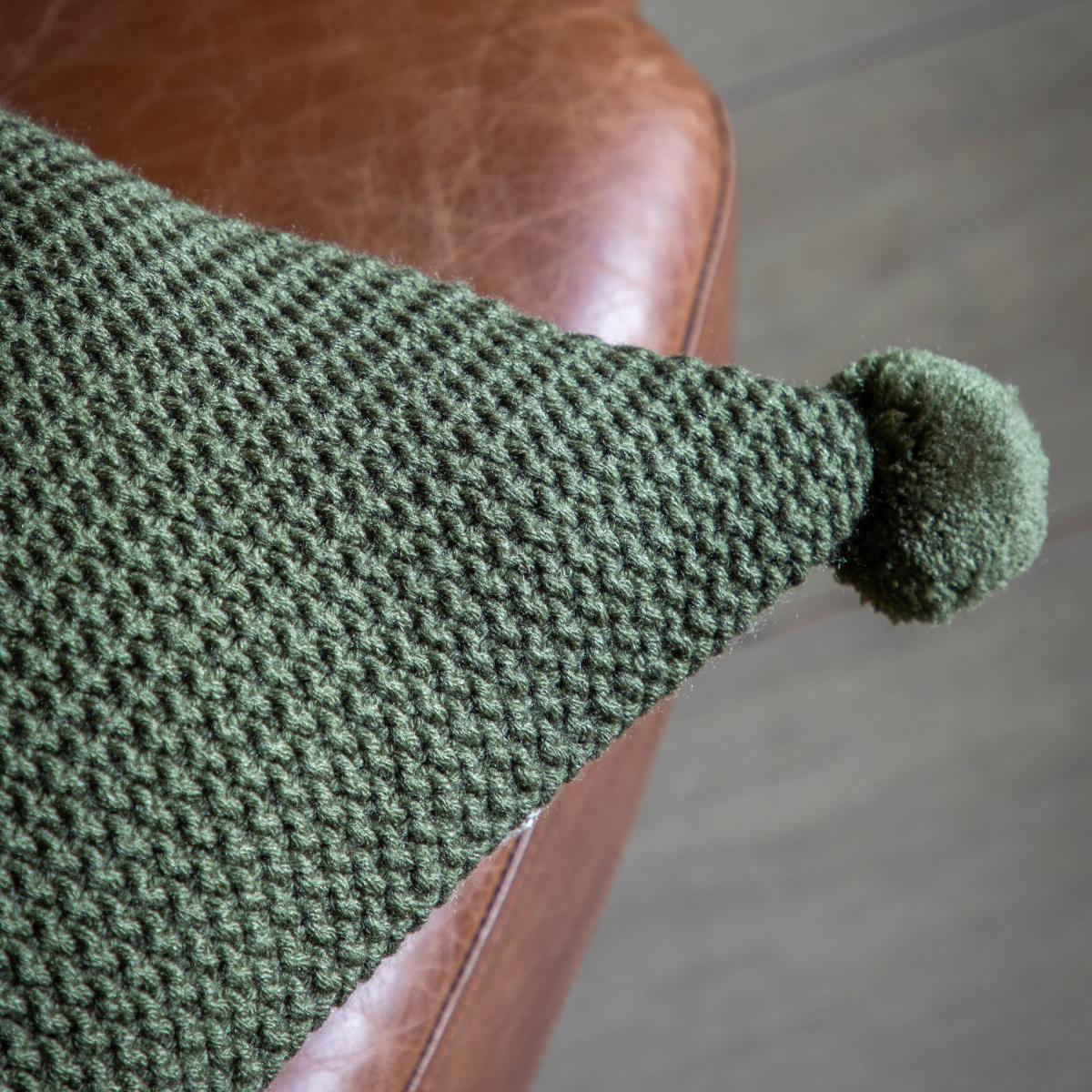 Moss Stitched PomPom Cushion - Olive – image 3