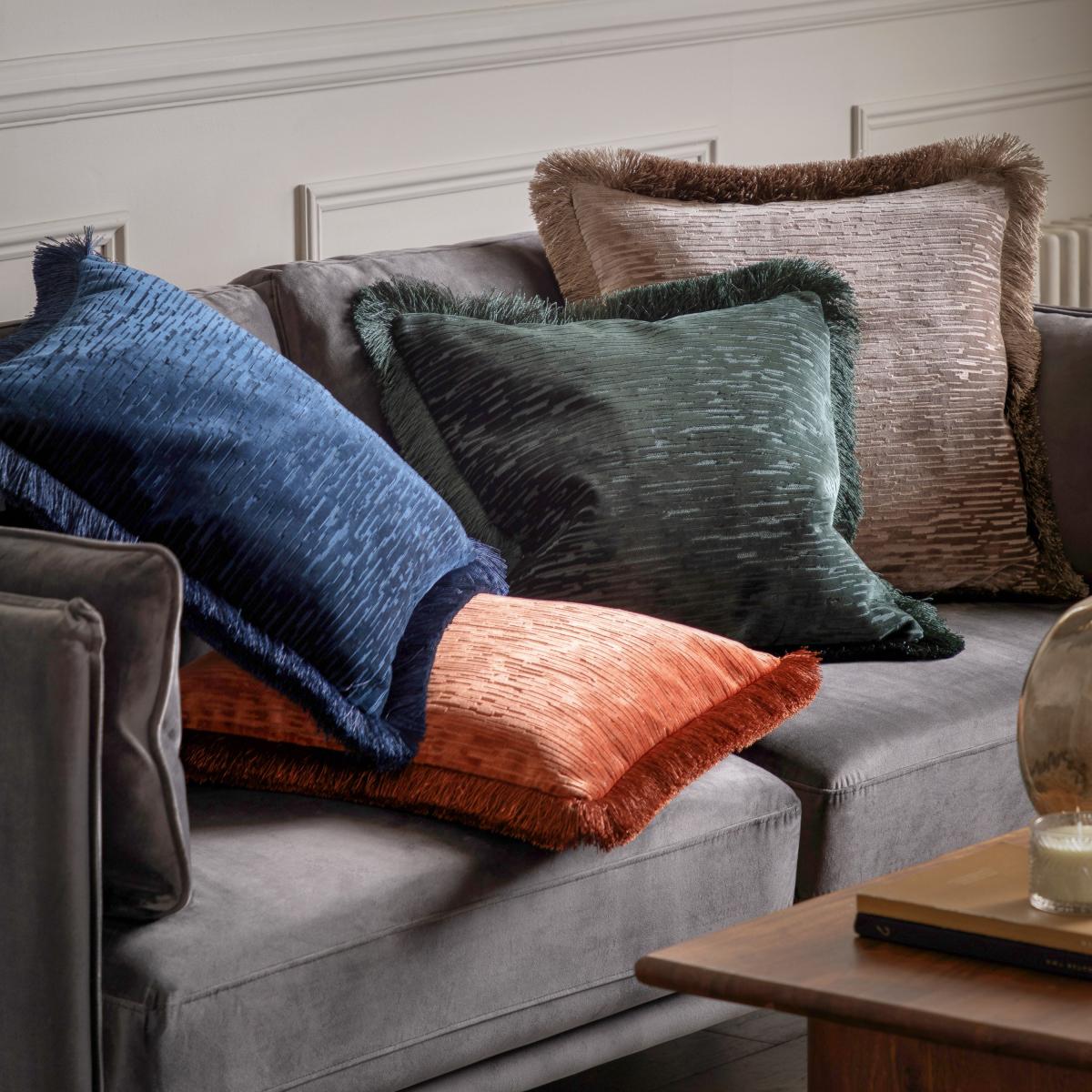 Cut Velvet Fringe Cushion - Terracotta – image 3