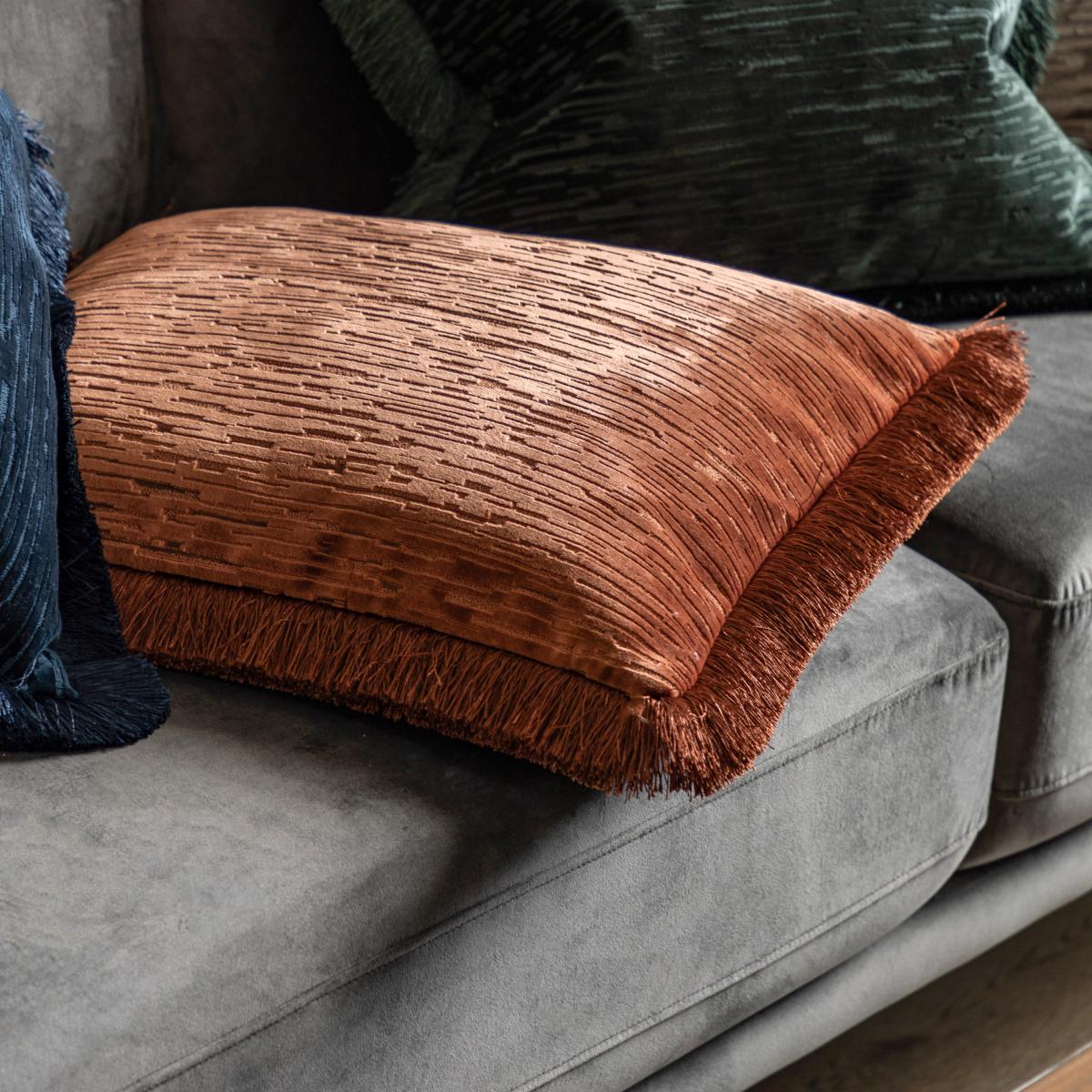 Cut Velvet Fringe Cushion - Terracotta – image 1