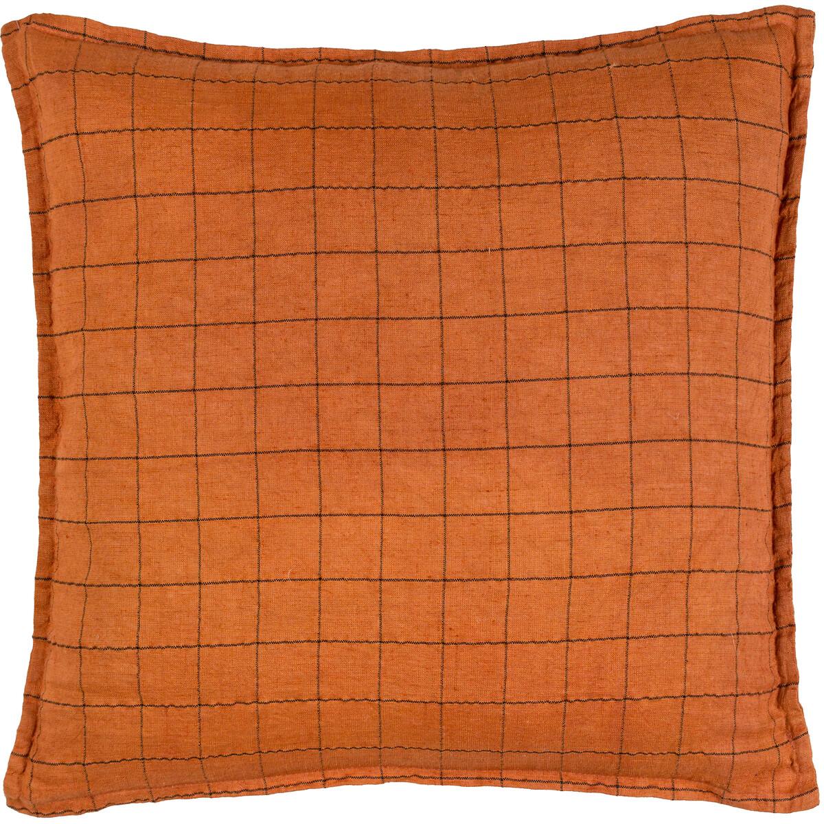 Linen Grid Check Feather Filled Cushion – image 2