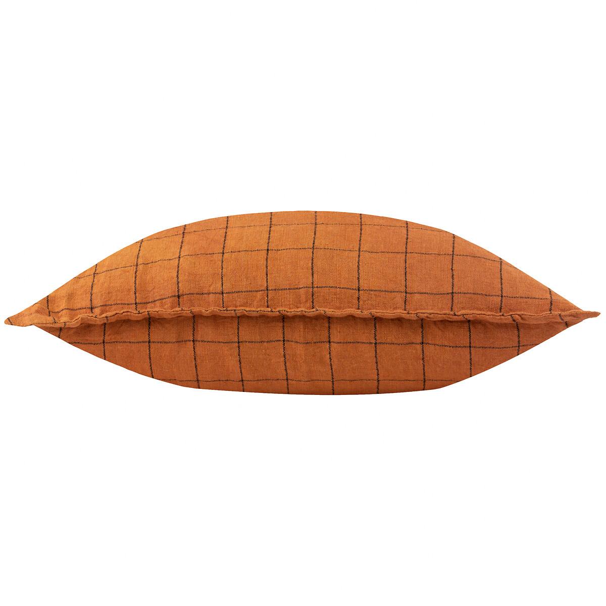 Linen Grid Check Feather Filled Cushion – image 3