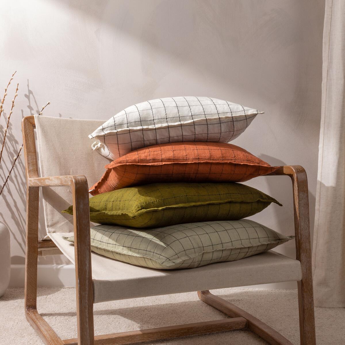 Linen Grid Check Feather Filled Cushion – image 5