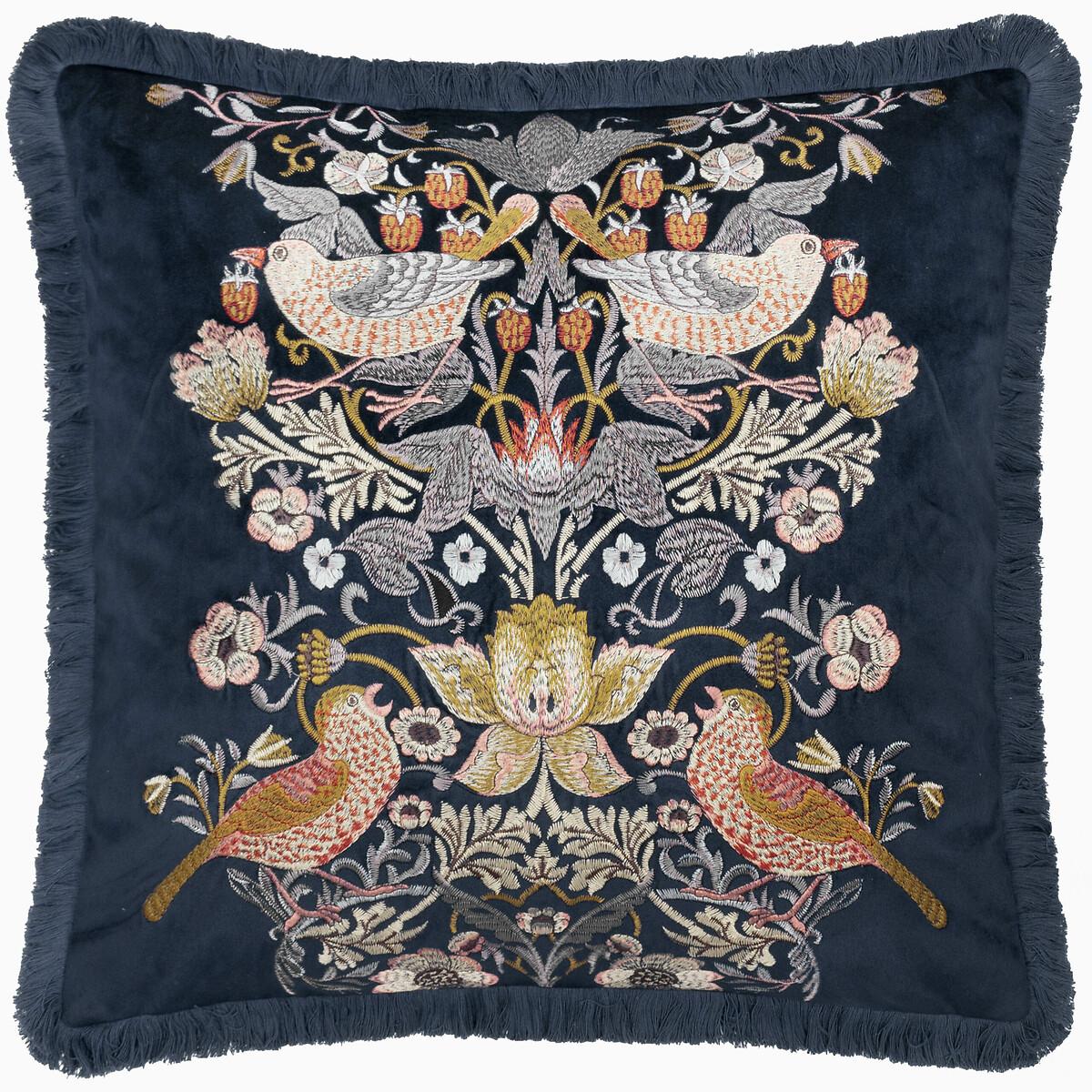 Strawberry Thief Embroidered Velvet Cushion – image 2