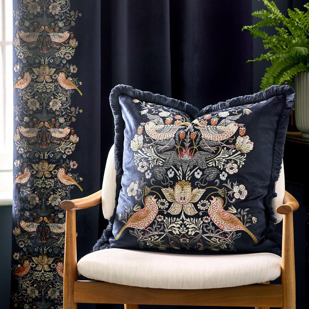 Strawberry Thief Embroidered Velvet Cushion – image 1