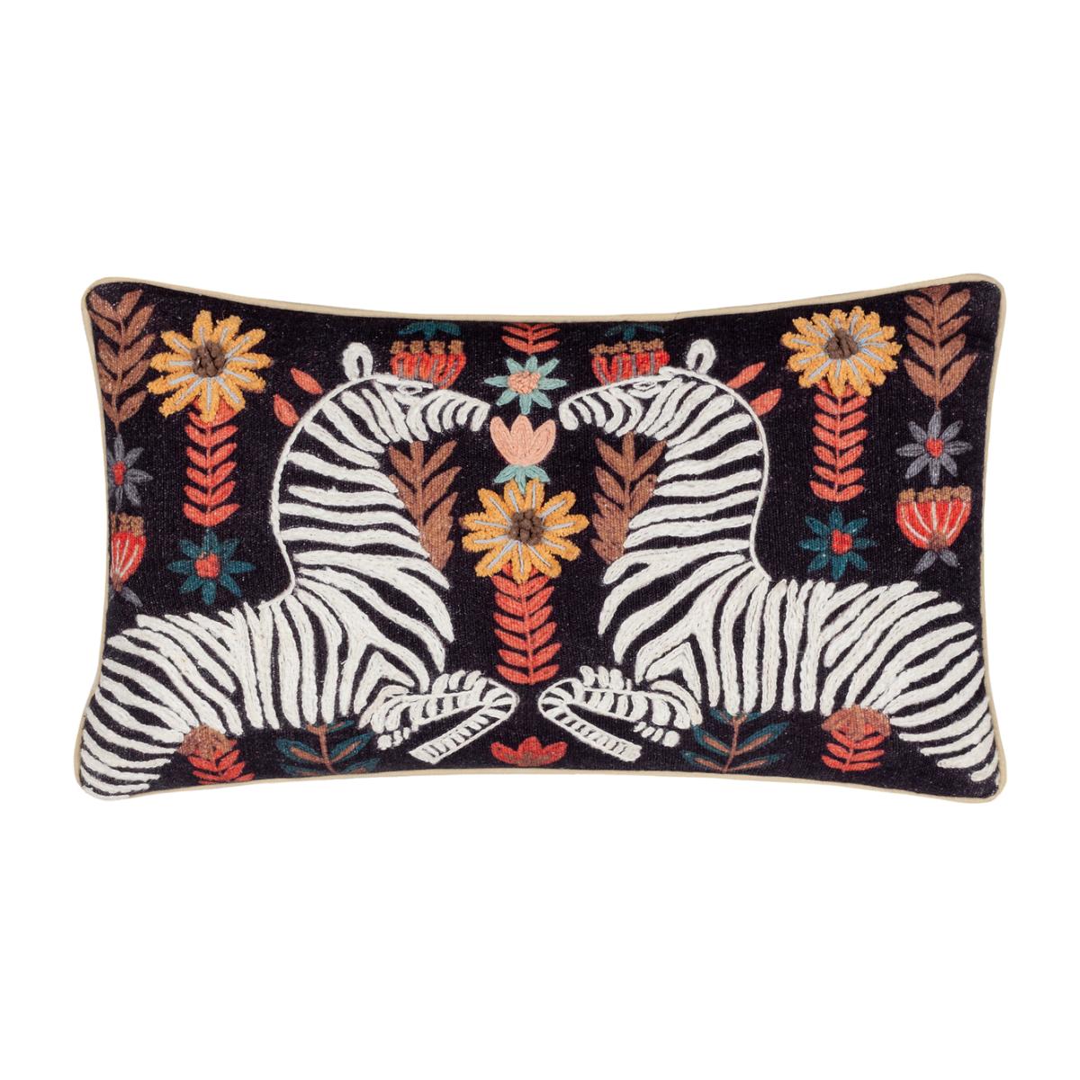 Mirrored Zebra Embroidered Cotton Cushion – image 1