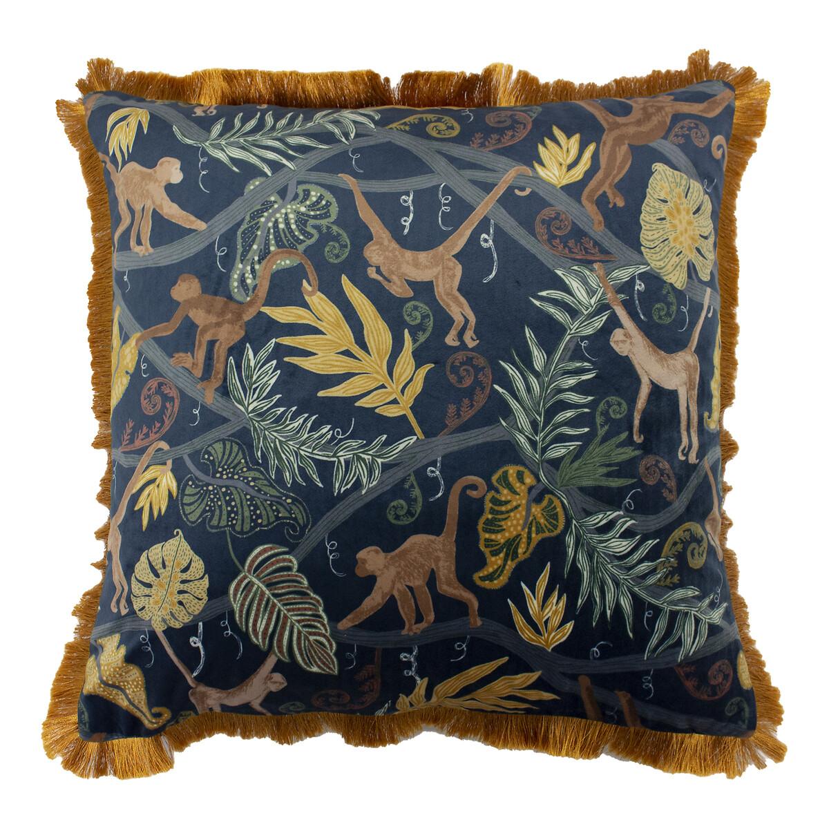 Monkey Forest Blue Fringed Filled Cushion 50x50cm – image 2
