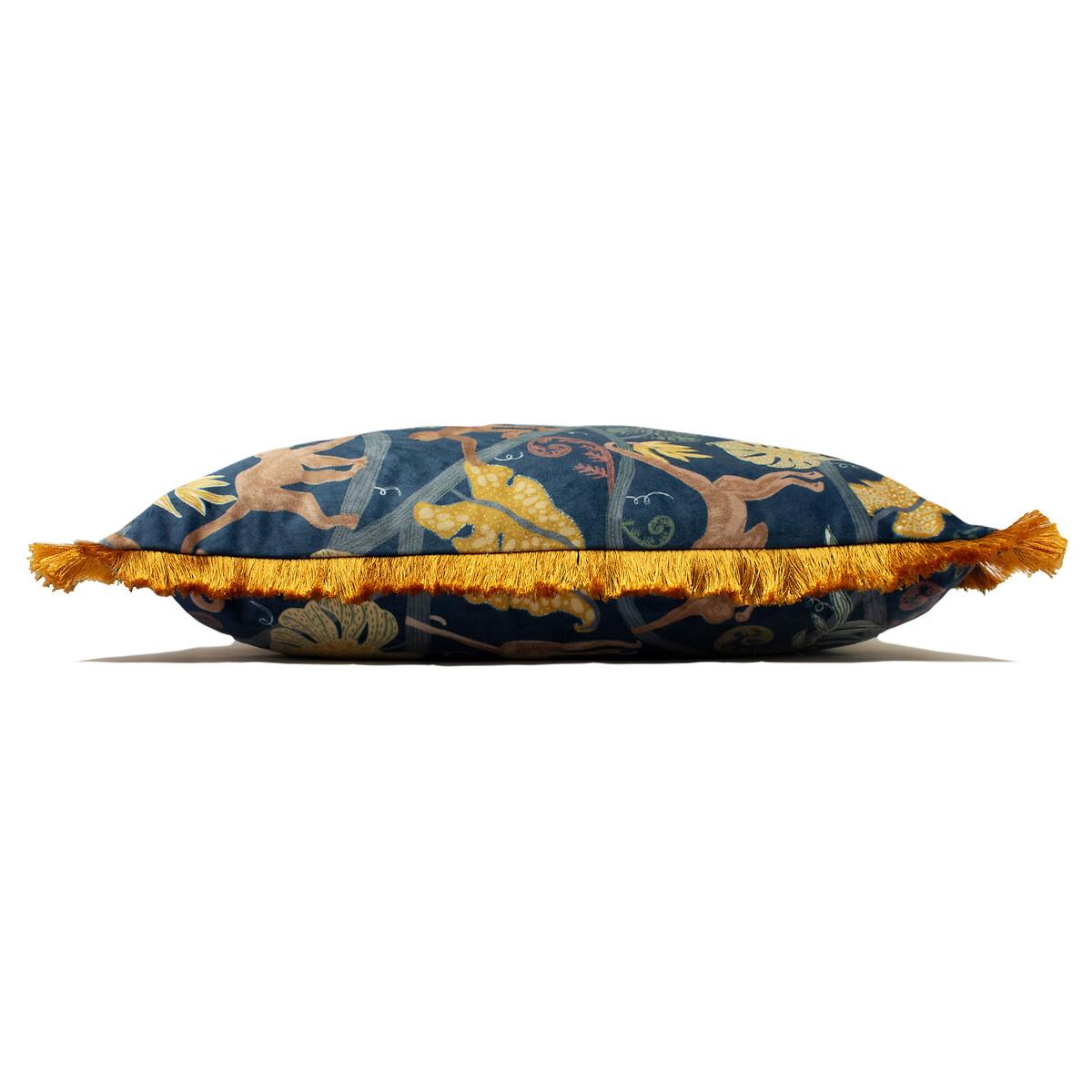 Monkey Forest Blue Fringed Filled Cushion 50x50cm – image 3