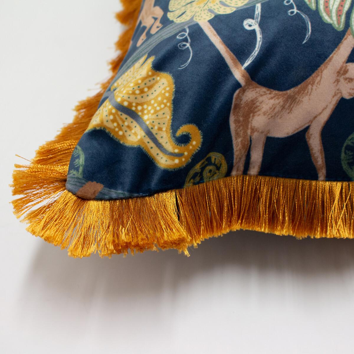 Monkey Forest Blue Fringed Filled Cushion 50x50cm – image 4