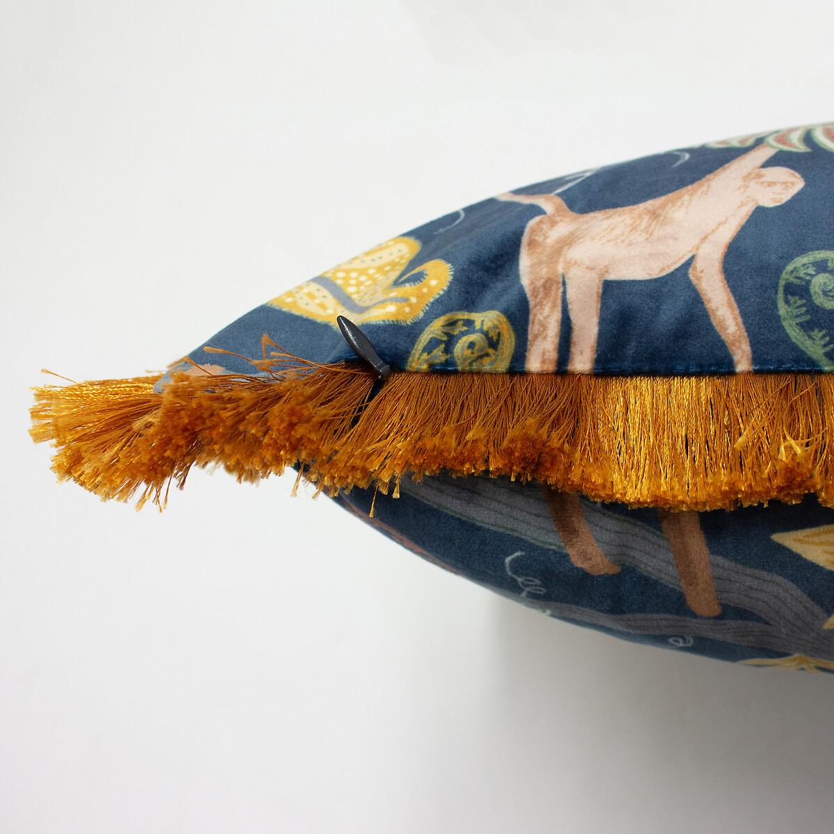 Monkey Forest Blue Fringed Filled Cushion 50x50cm – image 5