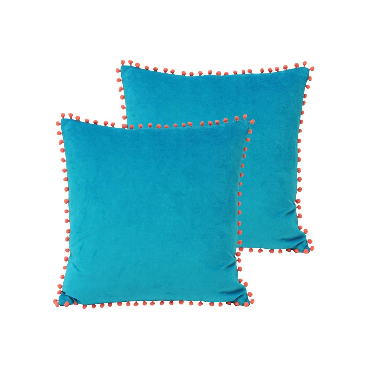 Velvet Pompom Twin Pack Polyester Filled Cushions