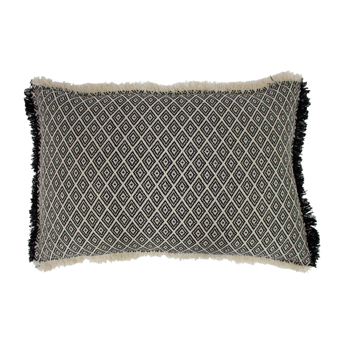 Monochrome Fringed Filled Cushion 40x60cm – image 1