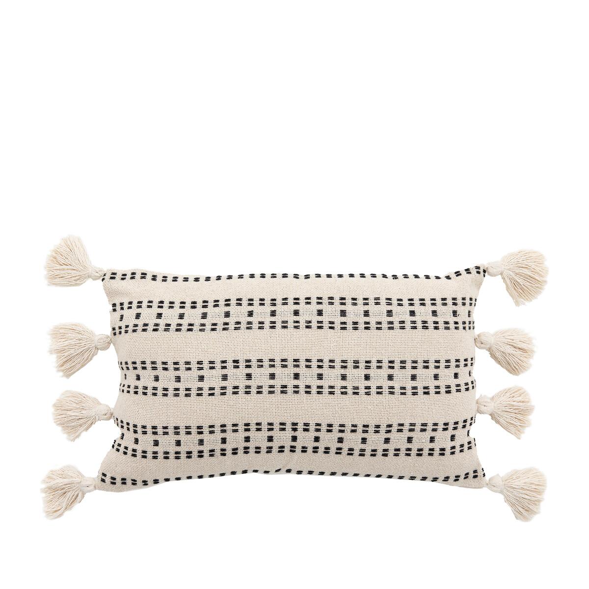 Natural and Black Lined Patterned Filled Cushion – image 3