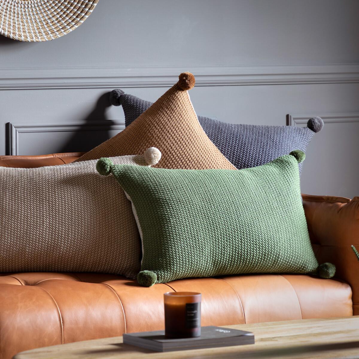 Moss Stitch Pom Pom Filled Cushion – image 3
