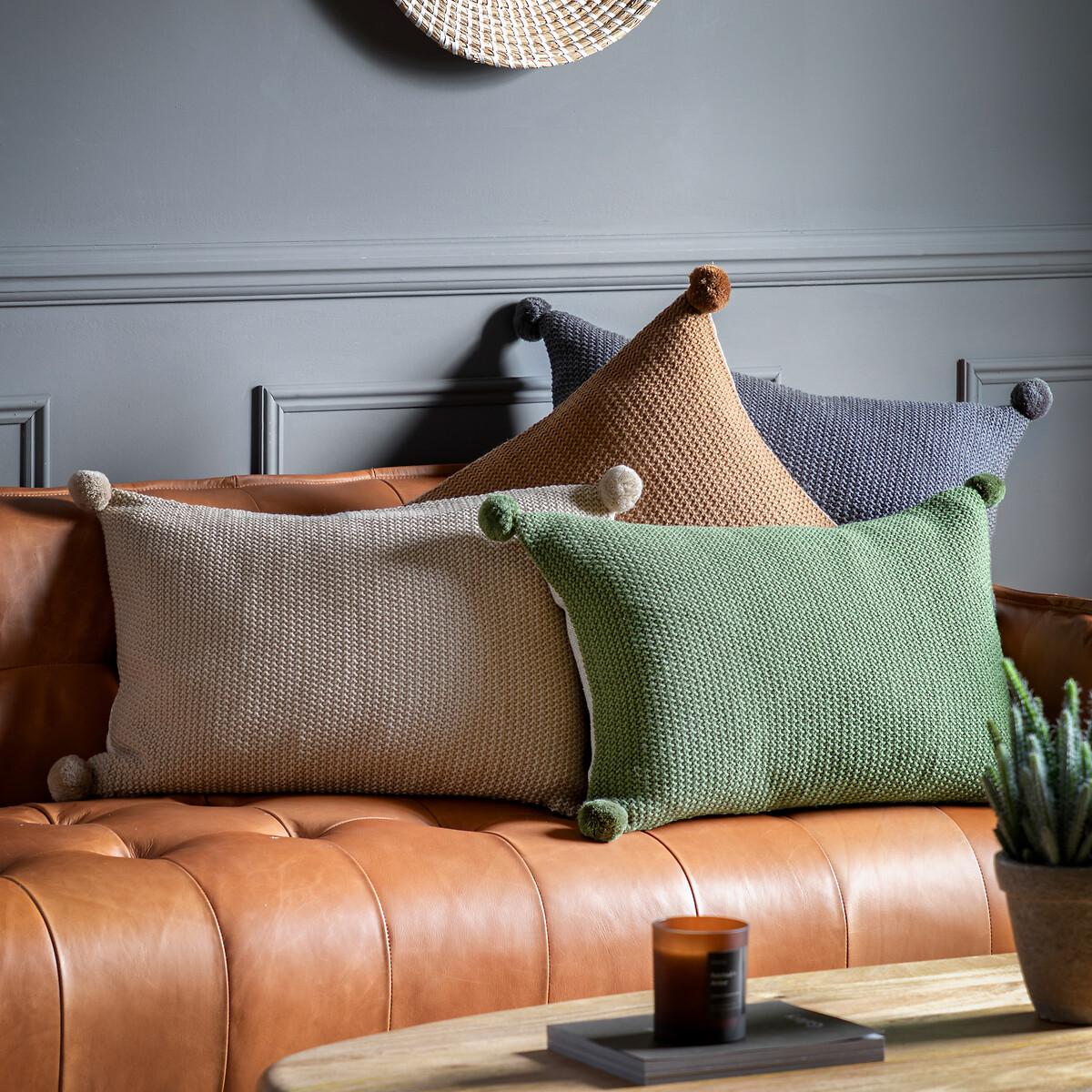 Moss Stitch Pom Pom Filled Cushion – image 4