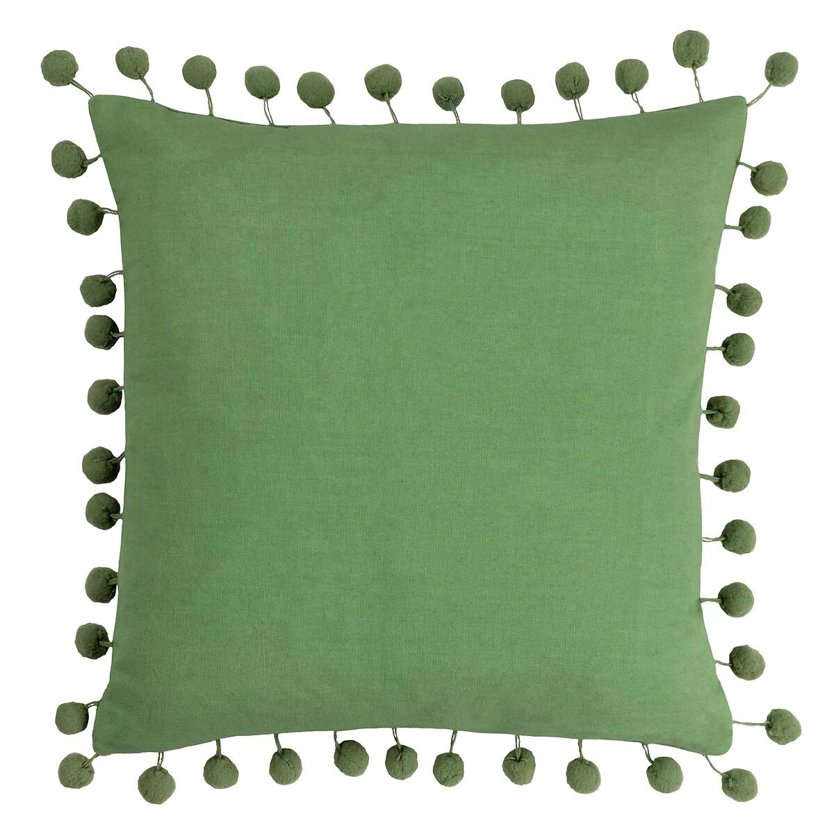 Dora Cotton Velvet Pom-Pom Square Filled Cushion 45x45cm – image 2