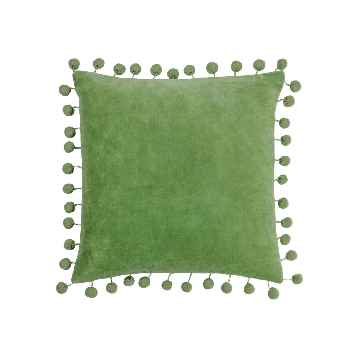 Dora Cotton Velvet Pom-Pom Square Filled Cushion 45x45cm – image 1