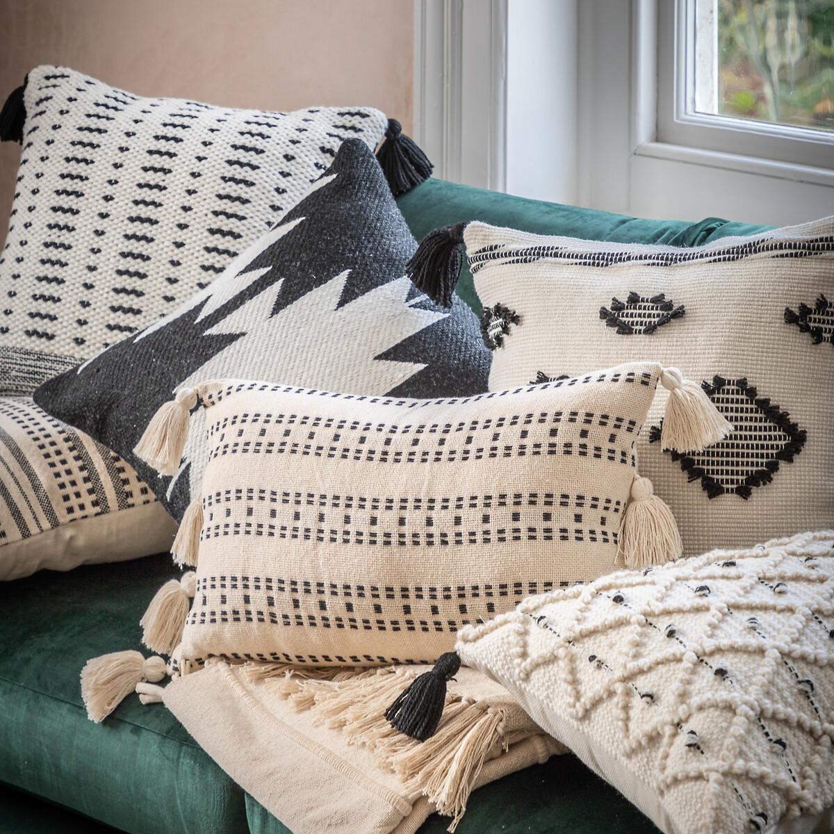 Natural and Black Patterned Filled Cushion – image 3