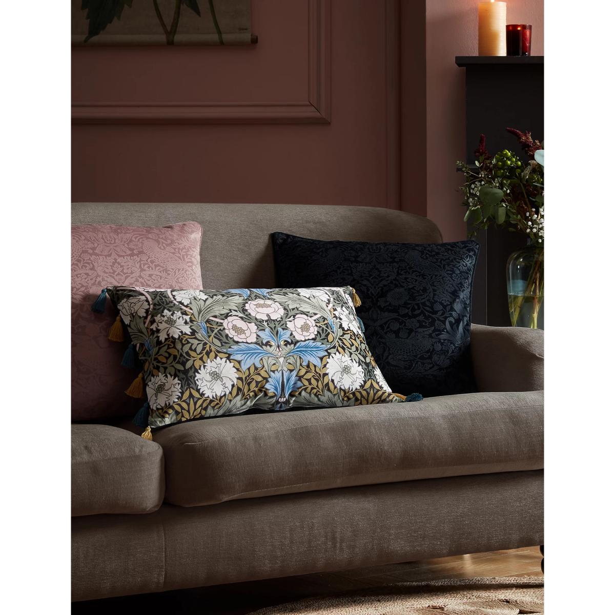 William Morris At Home Velvet Myrtle Tassled Bolster Cushion - Midnight, Midnight – image 2