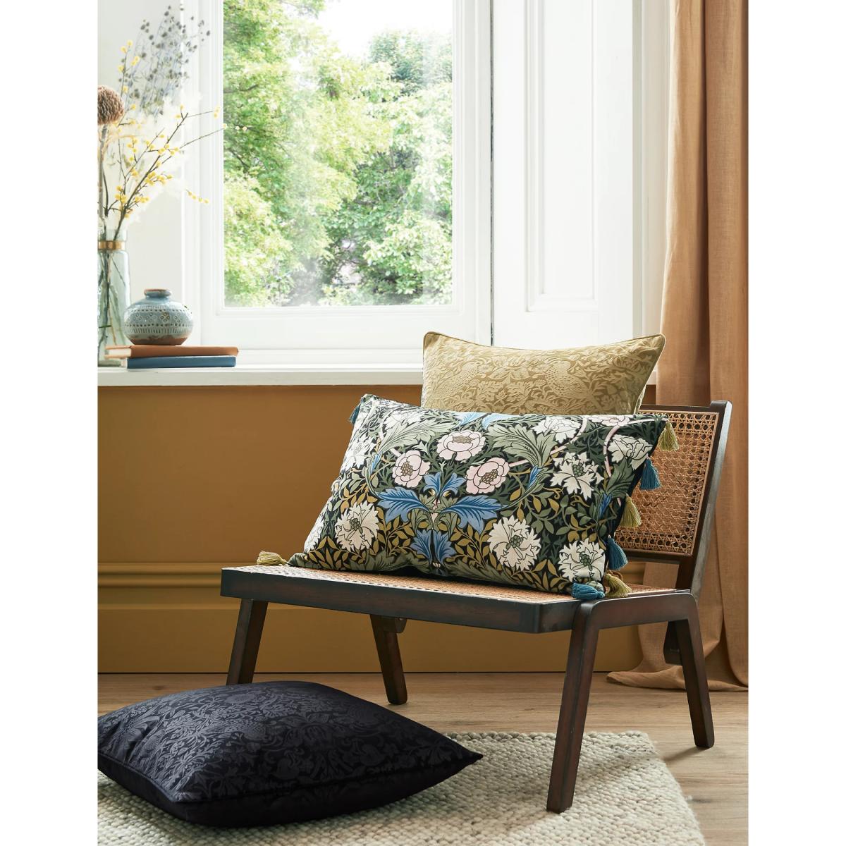 William Morris At Home Velvet Myrtle Tassled Bolster Cushion - Midnight, Midnight – image 3