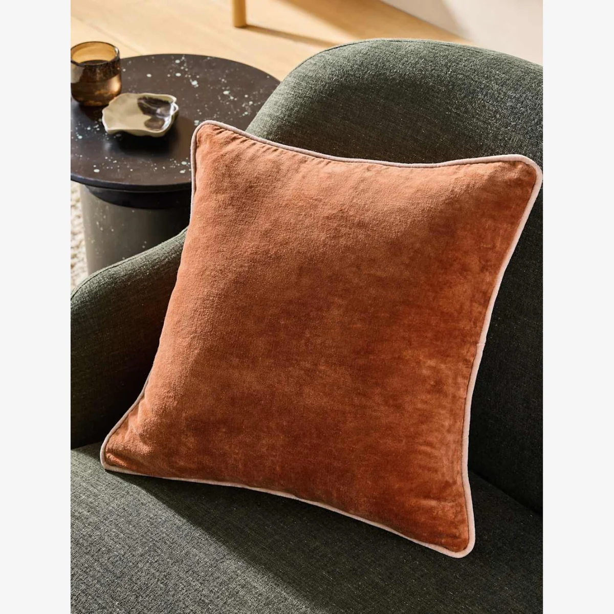 MADE Bailey Brushed Cotton Velvet Piped Cushion Natural Mix – image 1