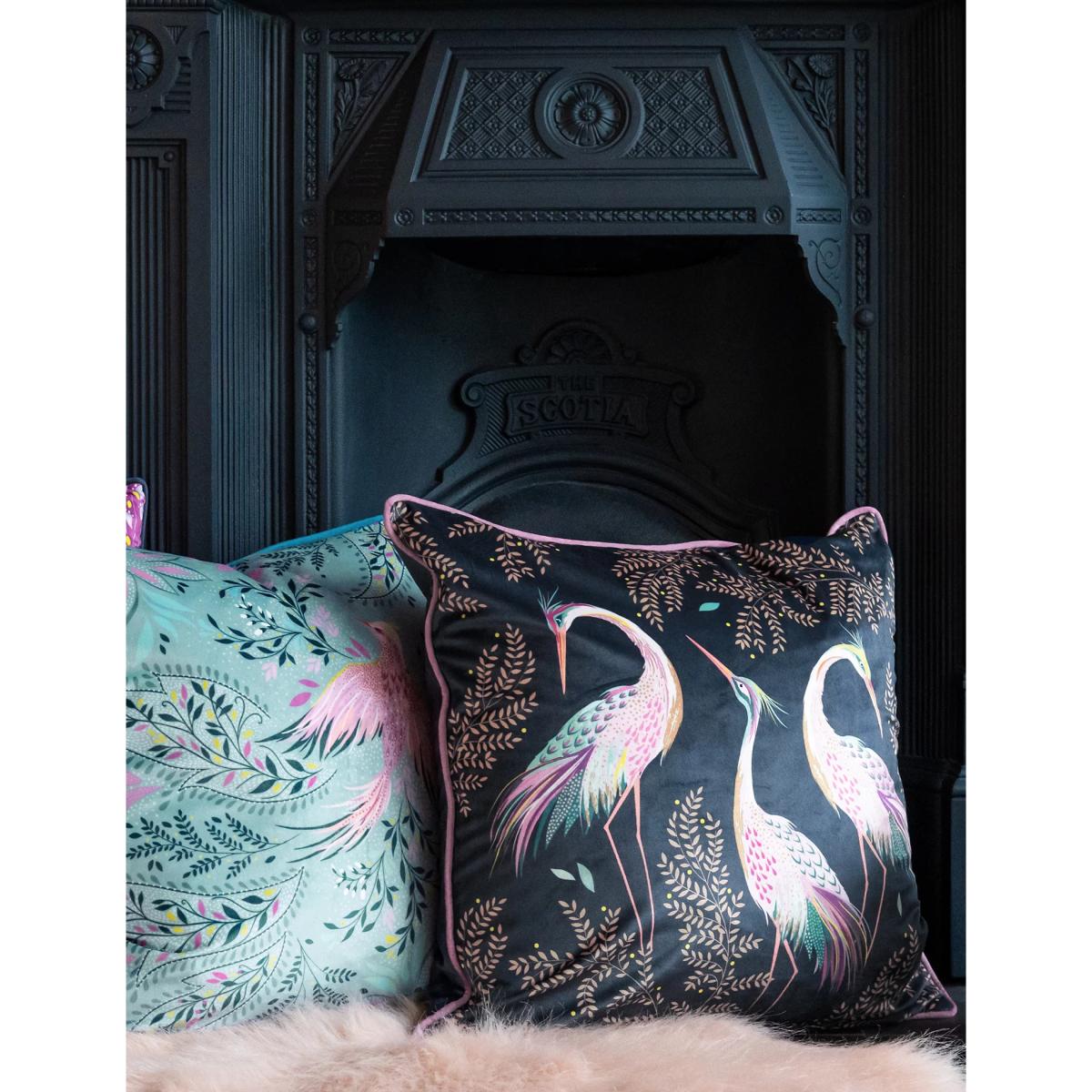 Sara Miller Velvet Dancing Cranes Piped Cushion - Midnight, Midnight – image 3
