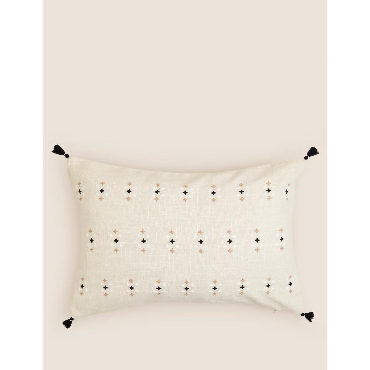 M&S Cotton Rich Embroidered Bolster Cushion - Natural Mix, Natural Mix – image 3