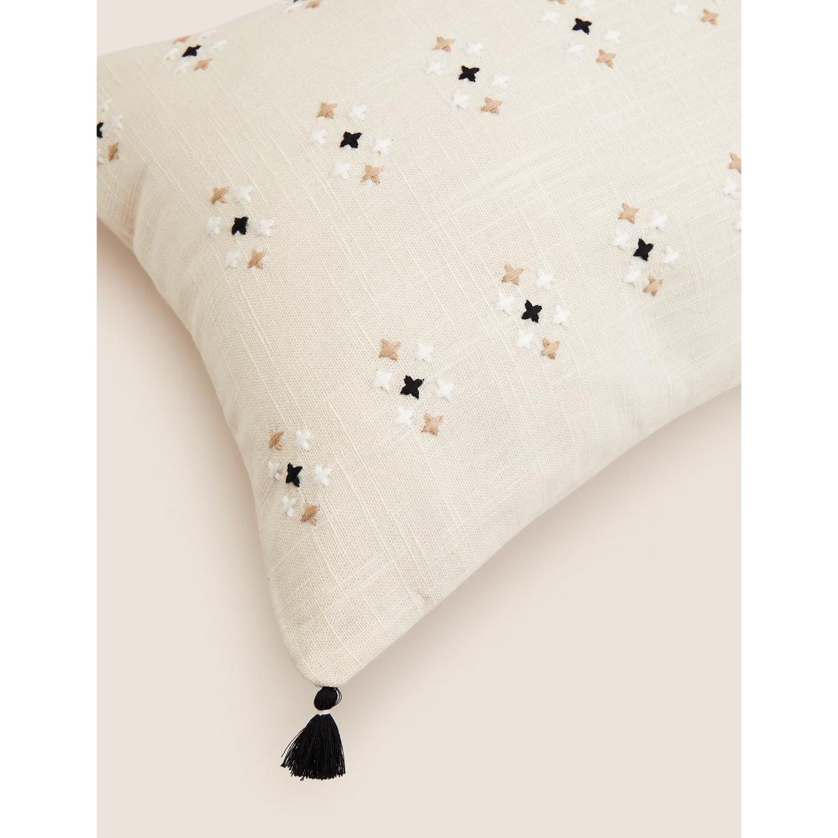 M&S Cotton Rich Embroidered Bolster Cushion - Natural Mix, Natural Mix – image 5