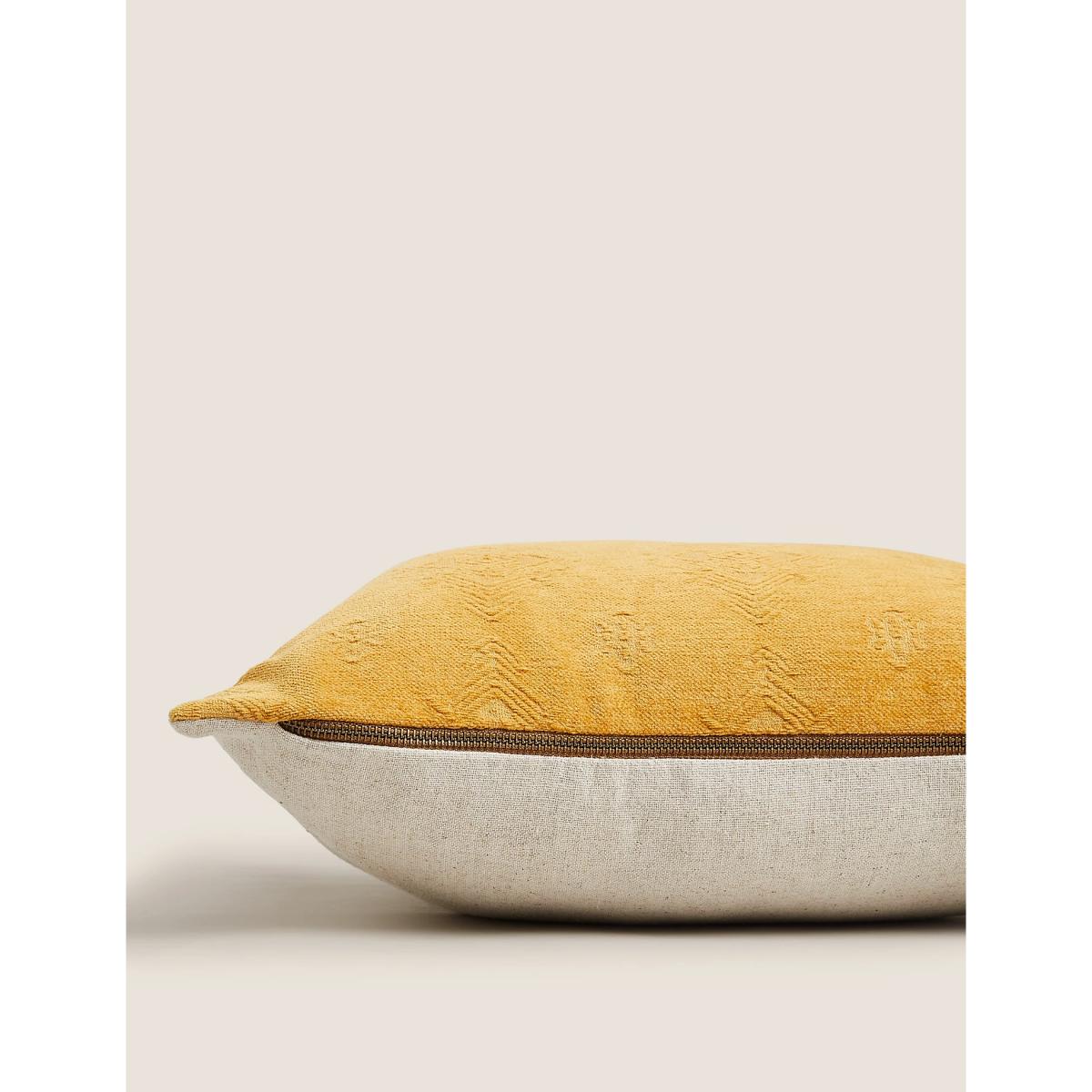 M&S Cotton Rich Chenille Textured Cushion - Ochre, Ochre – image 3