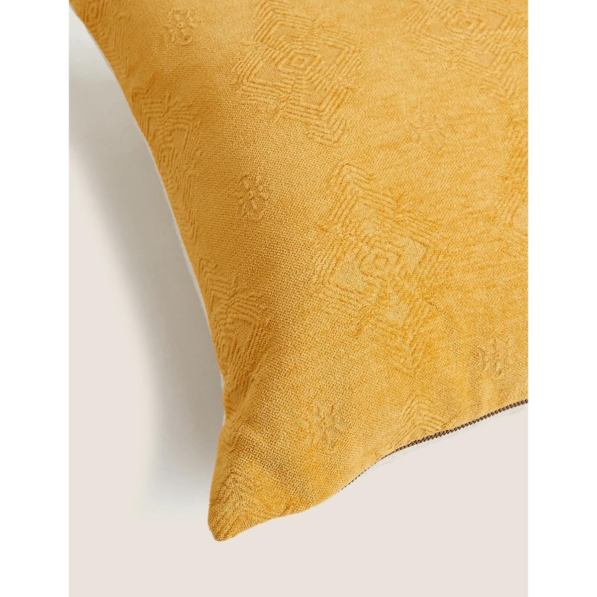 M&S Cotton Rich Chenille Textured Cushion - Ochre, Ochre – image 5