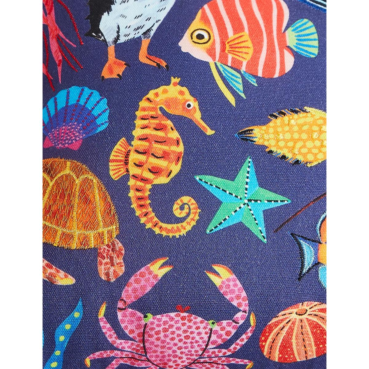 M&S Pure Cotton Under the Sea Embroidered Cushion - Blue Mix, Blue Mix – image 4