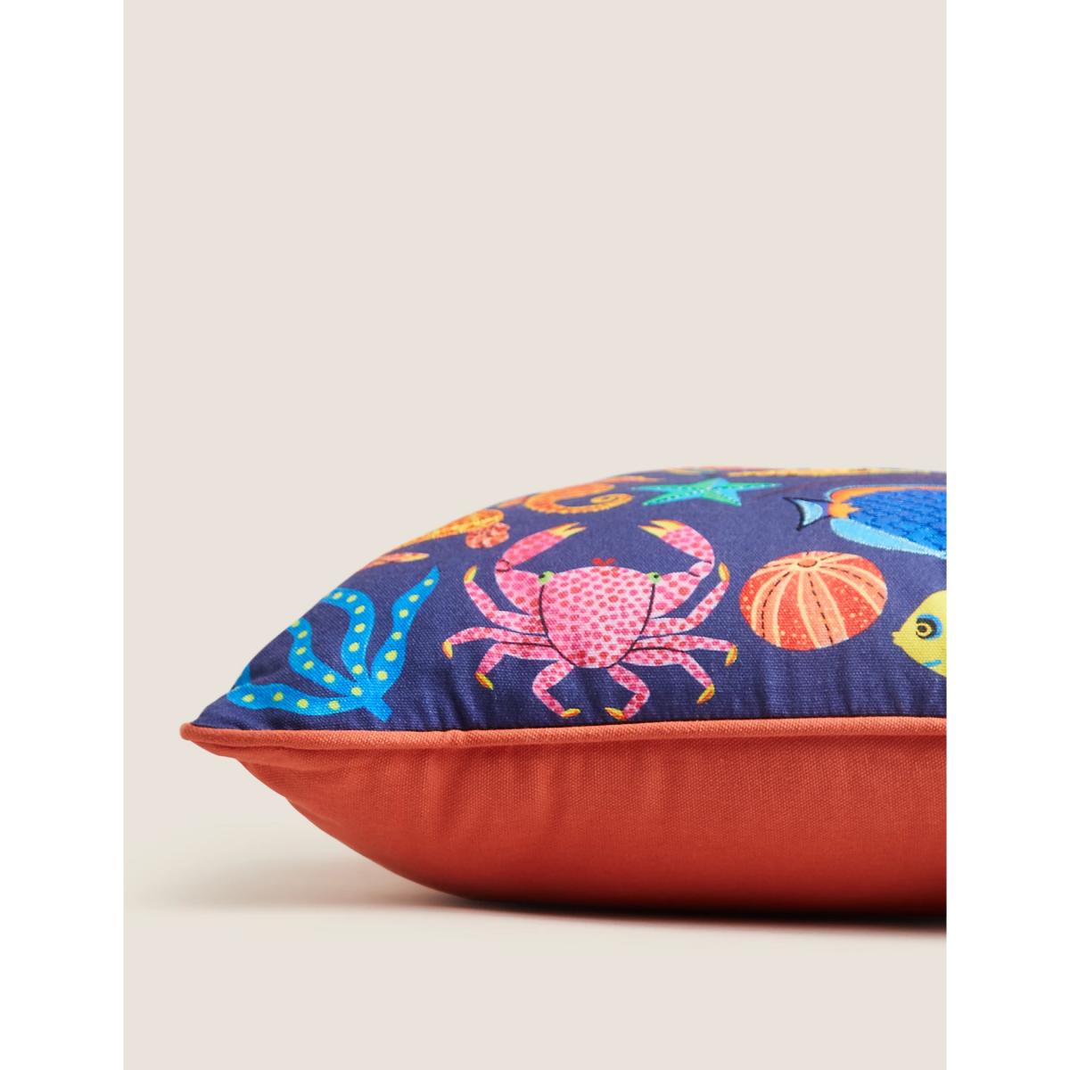 M&S Pure Cotton Under the Sea Embroidered Cushion - Blue Mix, Blue Mix – image 1