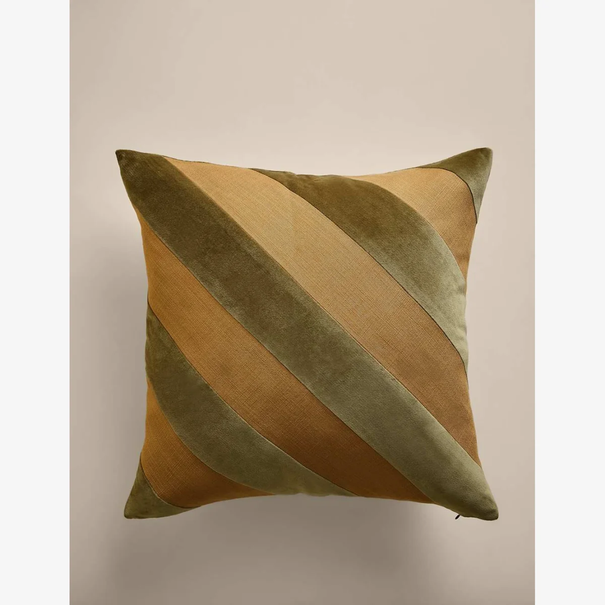 M&S Pure Cotton Velvet Diagonal Stripe Cushion Moss – image 1