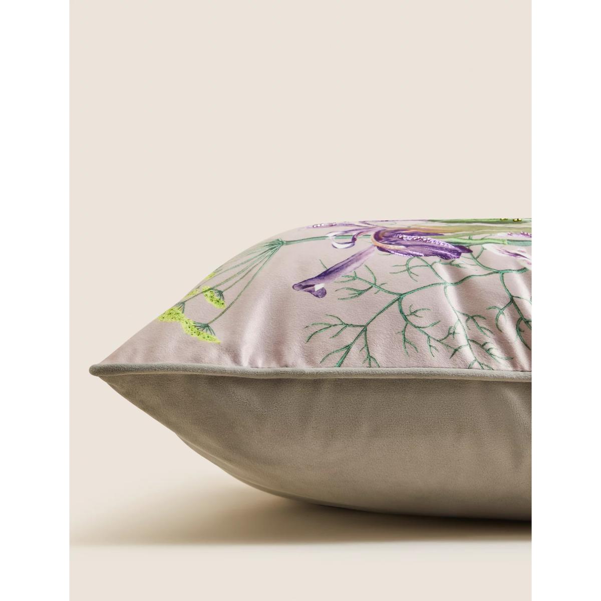 M&S Bird Floral Embellished Cushion - Green Mix, Green Mix – image 2